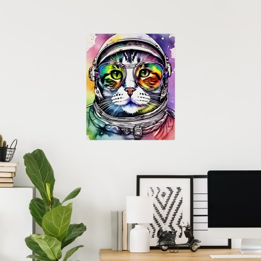 Rainbow Space Cat Astronaut Poster (Thuiskantoor)