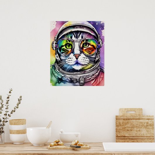 Rainbow Space Cat Astronaut Poster (Keuken)