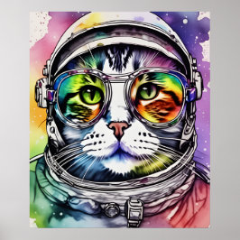 Rainbow Space Cat Astronaut Poster