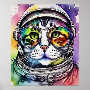 Rainbow Space Cat Astronaut Poster