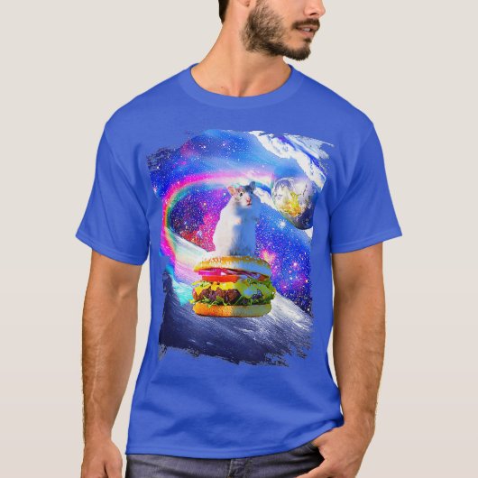 Rainbow Space Hamster Riding Burger T-shirt (Voorkant)