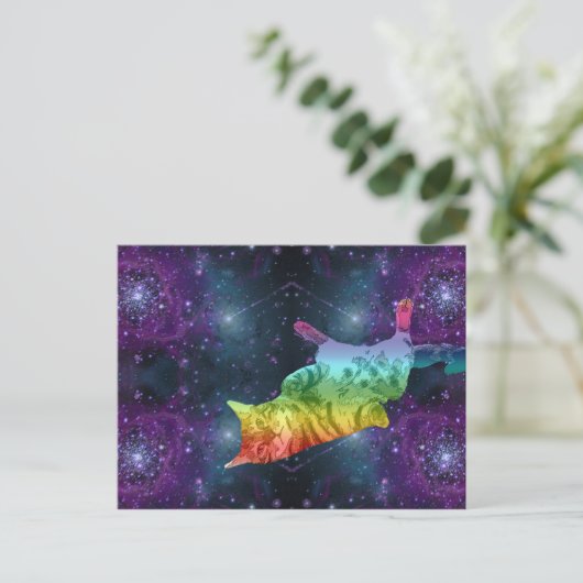 Rainbow Space Kitty Cat in Galaxy Briefkaart (Staand voorkant)