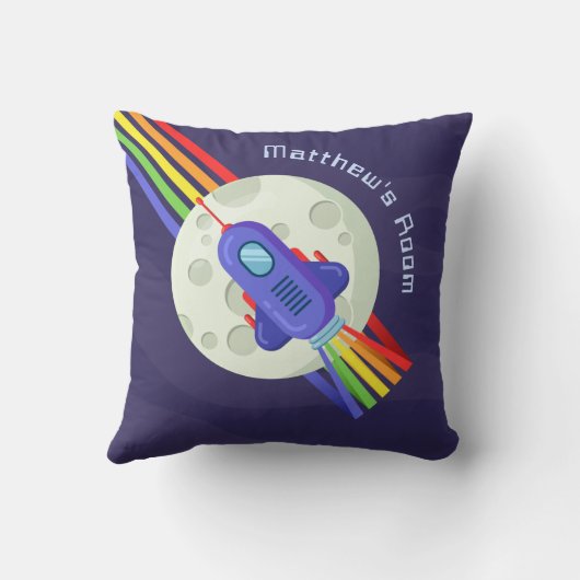 Rainbow Space Rocket Childrens Room Kussen (Achterkant)