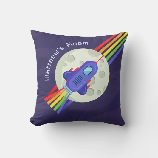 Rainbow Space Rocket Childrens Room Kussen (Voorkant)