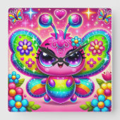 Rainbow Sparkle Butterfly Vierkante Klok (Voorkant)