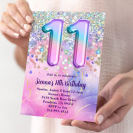 Rainbow Sparkle Glitter 11e verjaardagsfeestje Kaart
