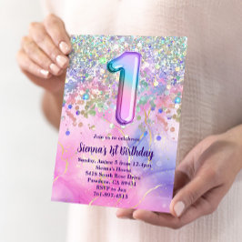 Rainbow Sparkle Glitter 1e verjaardagsfeestje Kaart