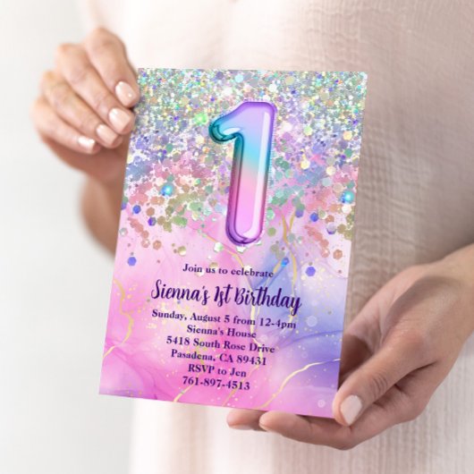 Rainbow Sparkle Glitter 1e verjaardagsfeestje Kaart