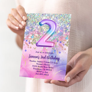 Rainbow Sparkle Glitter 2e verjaardagsfeestje Kaart