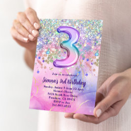 Rainbow Sparkle Glitter 3e verjaardagsfeestje Kaart