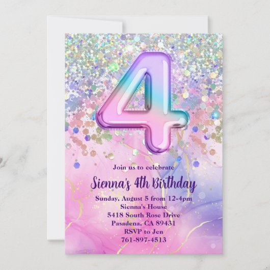 Rainbow Sparkle Glitter 4e Verjaardagsfeest Kaart (Voorkant)