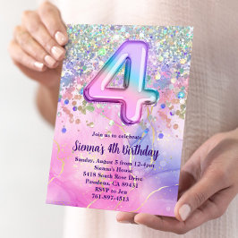 Rainbow Sparkle Glitter 4e Verjaardagsfeest Kaart