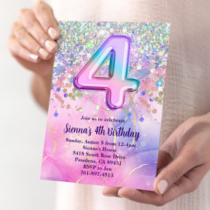 Rainbow Sparkle Glitter 4e Verjaardagsfeest Kaart