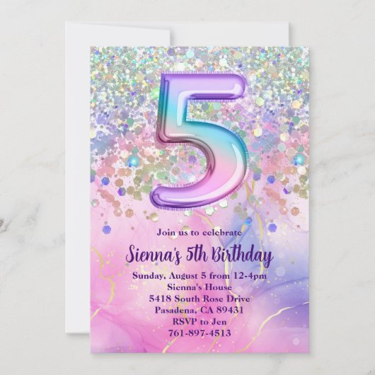 Rainbow Sparkle Glitter 5e Verjaardagsfeest Kaart (Voorkant)