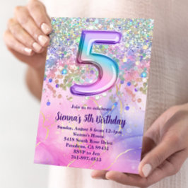 Rainbow Sparkle Glitter 5e Verjaardagsfeest Kaart