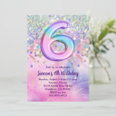 Rainbow Sparkle Glitter 6e Verjaardagsfeestje Kaart (Staand voorkant)