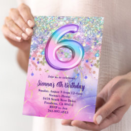 Rainbow Sparkle Glitter 6e Verjaardagsfeestje Kaart