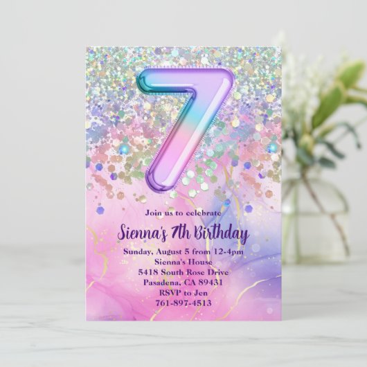 Rainbow Sparkle Glitter 7e Verjaardagsfeestje Kaart (Staand voorkant)