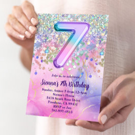 Rainbow Sparkle Glitter 7e Verjaardagsfeestje Kaart