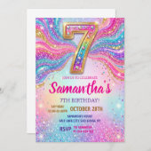 Rainbow Sparkle Glitter 7th Birthday Party Kaart (Voorkant / Achterkant)