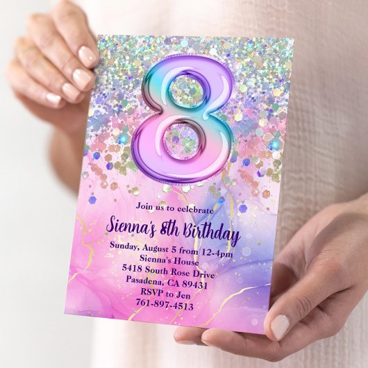 Rainbow Sparkle Glitter 8e Verjaardagsfeest Kaart