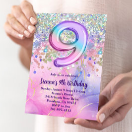Rainbow Sparkle Glitter 9e Verjaardagsfeest Kaart