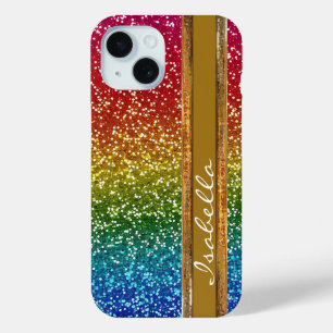 Rainbow Sparkle Glitter, gepersonaliseerd met naam iPhone 15 Case