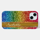 Rainbow Sparkle Glitter, gepersonaliseerd met naam Case-Mate iPhone Case (Achterkant (horizontaal))