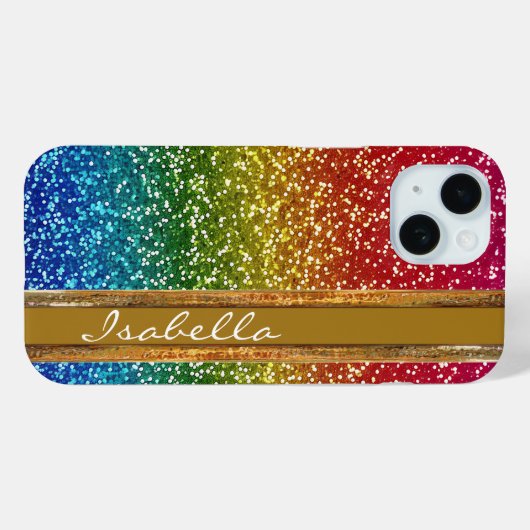 Rainbow Sparkle Glitter, gepersonaliseerd met naam Case-Mate iPhone Case (Achterkant (horizontaal))