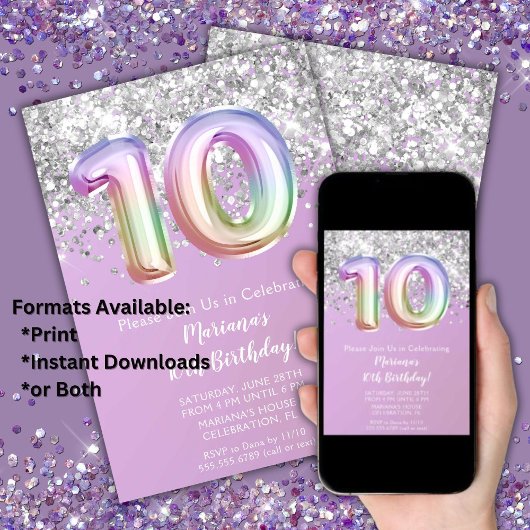 Rainbow Sparkle Glitter Girl 10e verjaardag Kaart