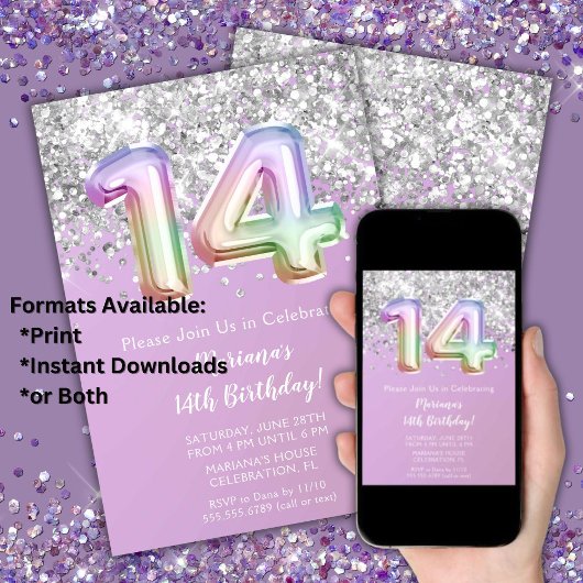 Rainbow Sparkle Glitter Girl 14e verjaardag Kaart