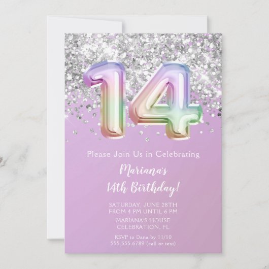 Rainbow Sparkle Glitter Girl 14e verjaardag Kaart (Voorkant)