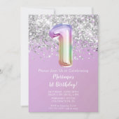 Rainbow Sparkle Glitter Girl 1ste Birthday Party Kaart (Voorkant)