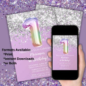 Rainbow Sparkle Glitter Girl 1ste Birthday Party Kaart