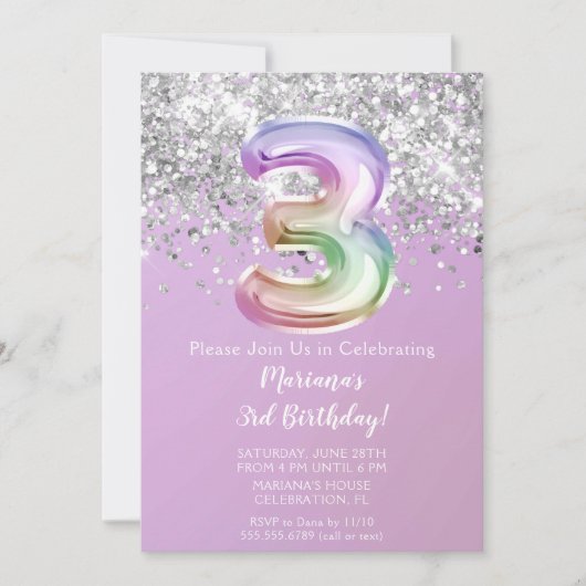 Rainbow Sparkle Glitter Girl 3e verjaardag Kaart (Voorkant)