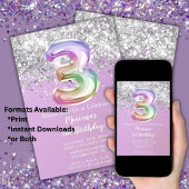Rainbow Sparkle Glitter Girl 3e verjaardag Kaart