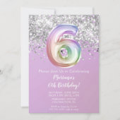 Rainbow Sparkle Glitter Girl 6th Birthday Party Kaart (Voorkant)