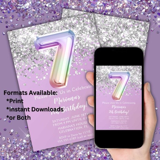 Rainbow Sparkle Glitter Girl 7e verjaardag in Kaart