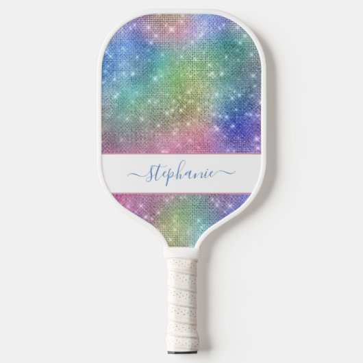 Rainbow Sparkle Glitter Girly Glam Personaliseert Pickleball Paddle (Voorkant)