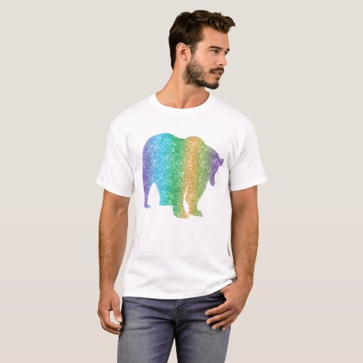 Rainbow Sparkle Glitter Kleurrijk Beer Dier T-shirt (Voorkant volledig)