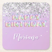 Rainbow Sparkle Glitter Meisje Verjaardagsfeestje Kartonnen Onderzetters (Voorkant)