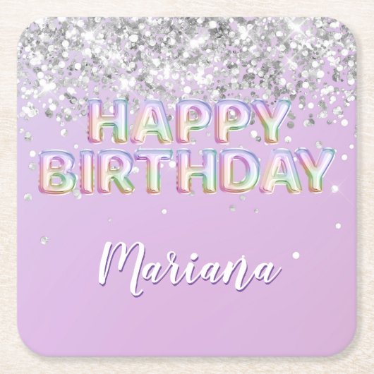 Rainbow Sparkle Glitter Meisje Verjaardagsfeestje Kartonnen Onderzetters (Voorkant)