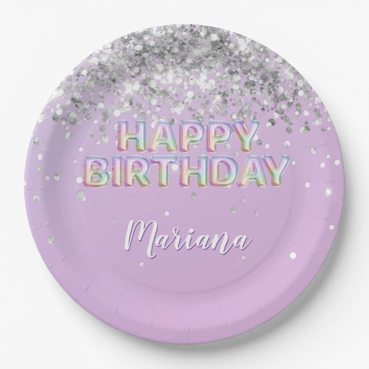 Rainbow Sparkle Glitter Meisje Verjaardagsfeestje Papieren Bordje (Voorkant)