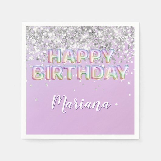 Rainbow Sparkle Glitter Meisje Verjaardagsfeestje Servet (Voorkant)