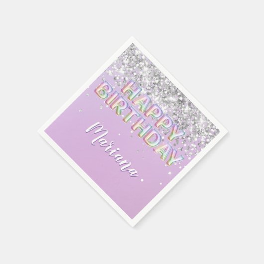 Rainbow Sparkle Glitter Meisje Verjaardagsfeestje Servet (Hoek)