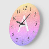 Rainbow Sparkle Glitter Monogram Naam en Initiaal Grote Klok (Hoek)