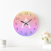 Rainbow Sparkle Glitter Monogram Naam en Initiaal Grote Klok (Huis)