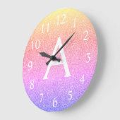 Rainbow Sparkle Glitter Monogram Naam Grote Klok (Hoek)