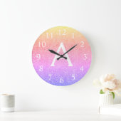 Rainbow Sparkle Glitter Monogram Naam Grote Klok (Huis)