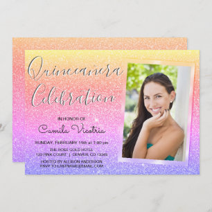 Rainbow Sparkle Glitter Quinceañera Viering Kaart